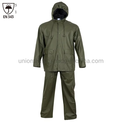 사용자 정의 En343 Rainsuit 방수 비옷 남자 PU 재킷 바지 의류 PVC 비옷